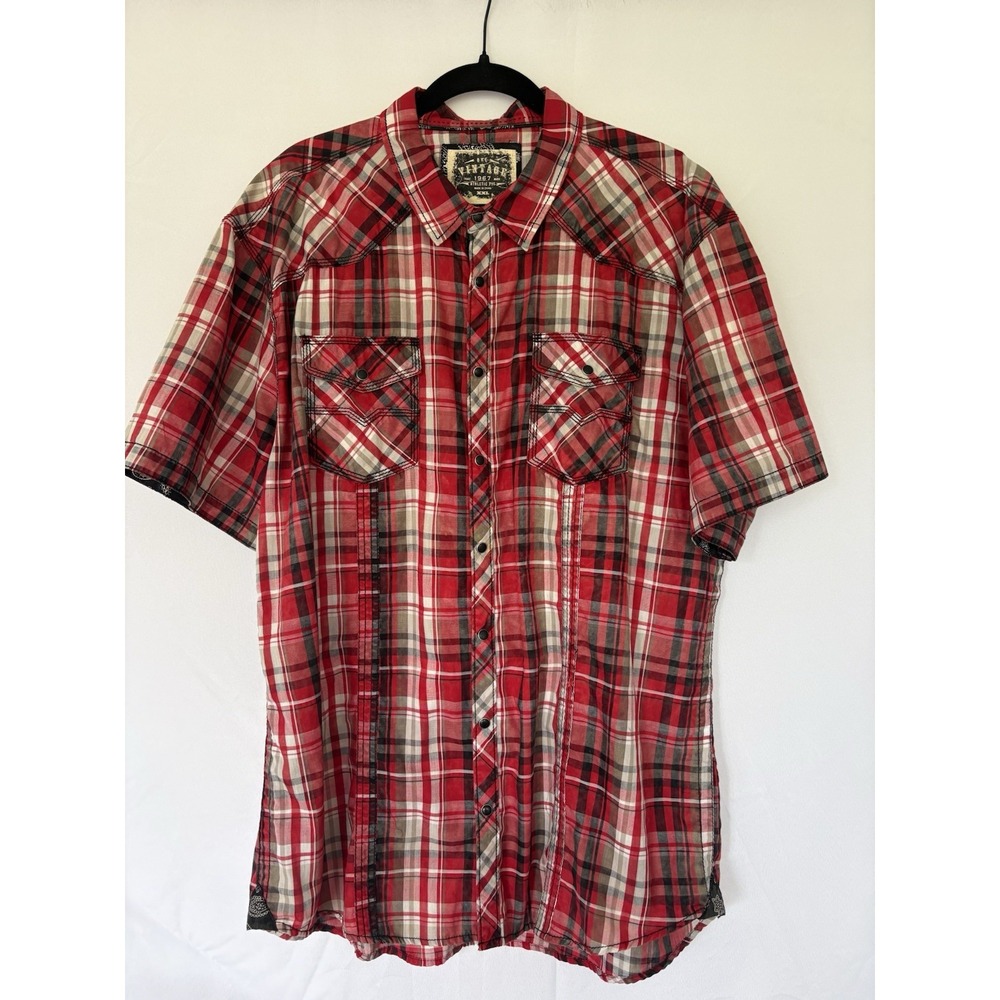 BKE Vintage shirt size 2XL plai snap buttons short sleeves plaid